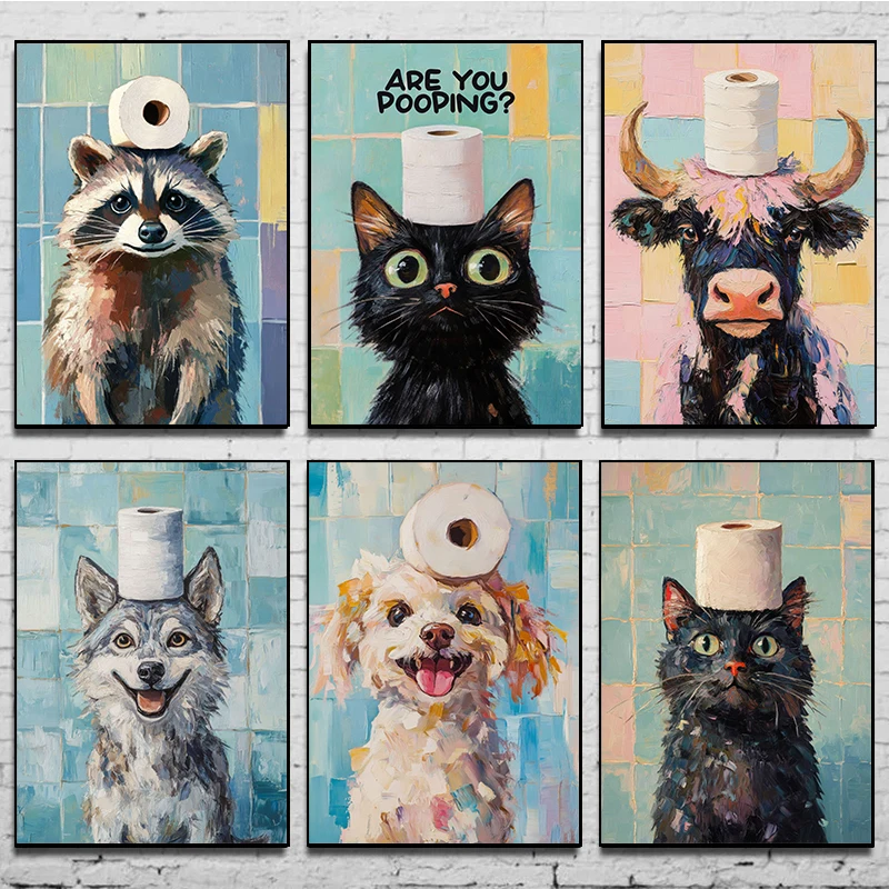 Home Design Bathroom - 1pc frameless Toilet Paper Animal Poster
