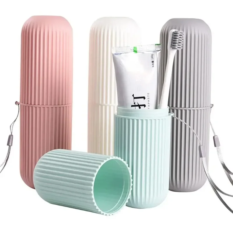 Bathroom Home Improvement - Travel Toothbrush Cup Box Round Plastic