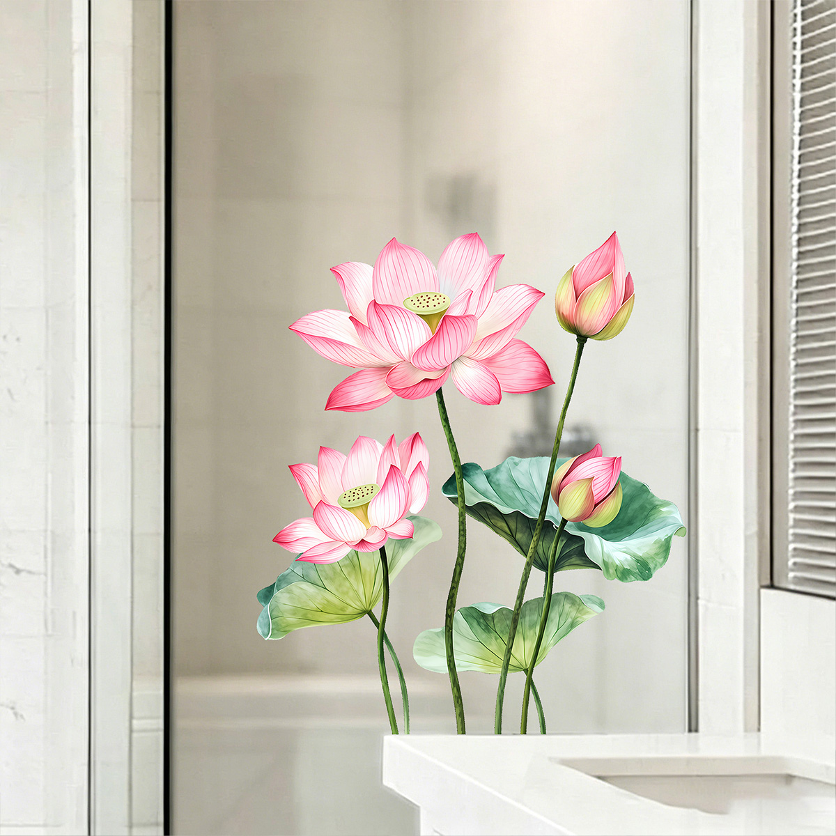 Detachable Lotus Wall Sticker, - Home Bathroom Door ulasan dan harga