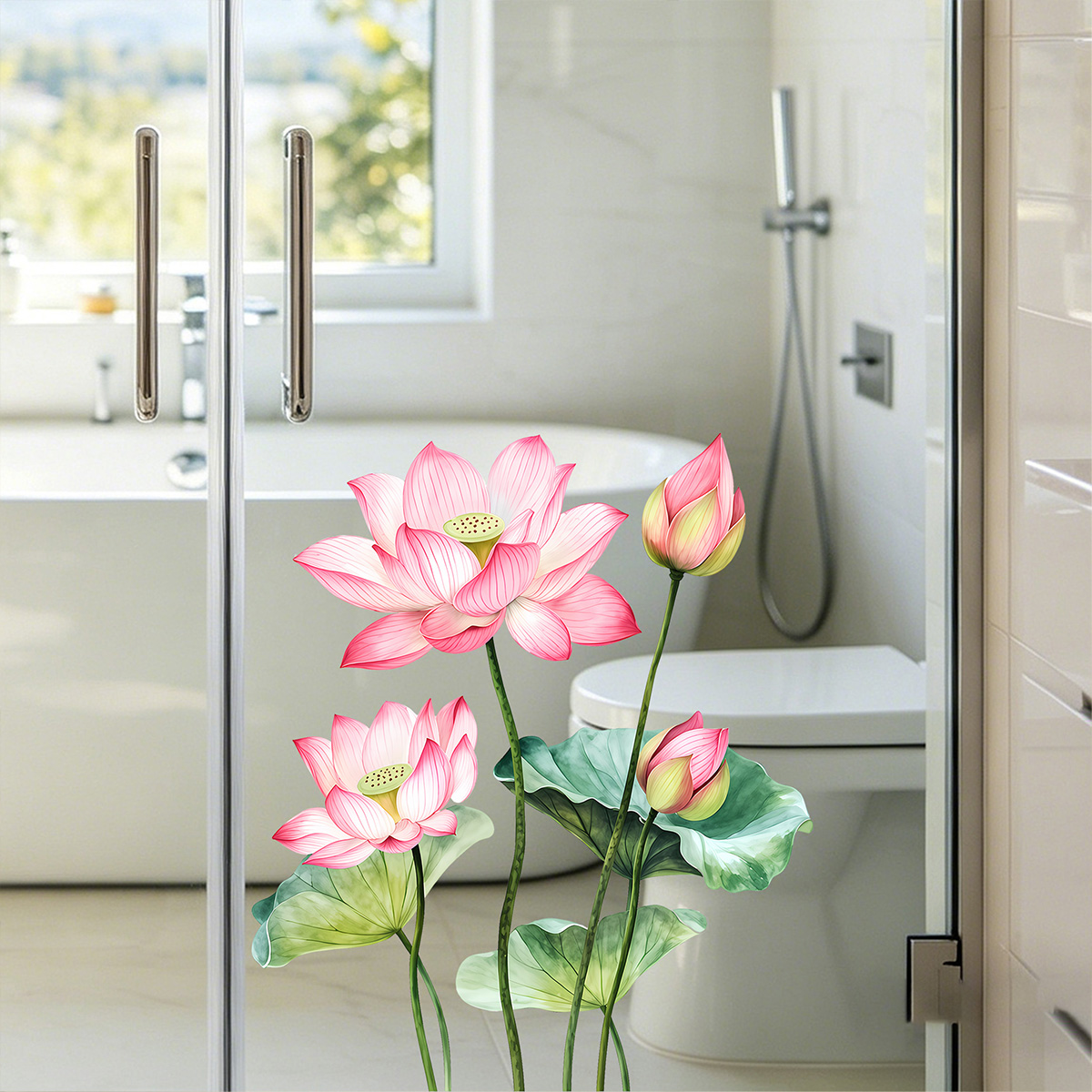 Detachable Lotus Wall Sticker, - Home Bathroom Door ulasan dan harga