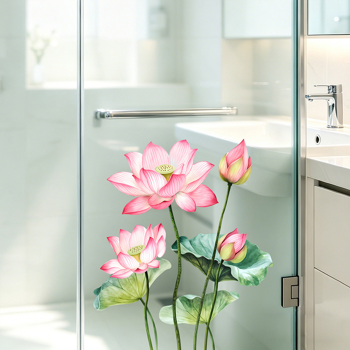 Detachable Lotus Wall Sticker, - Home Bathroom Door ulasan dan harga