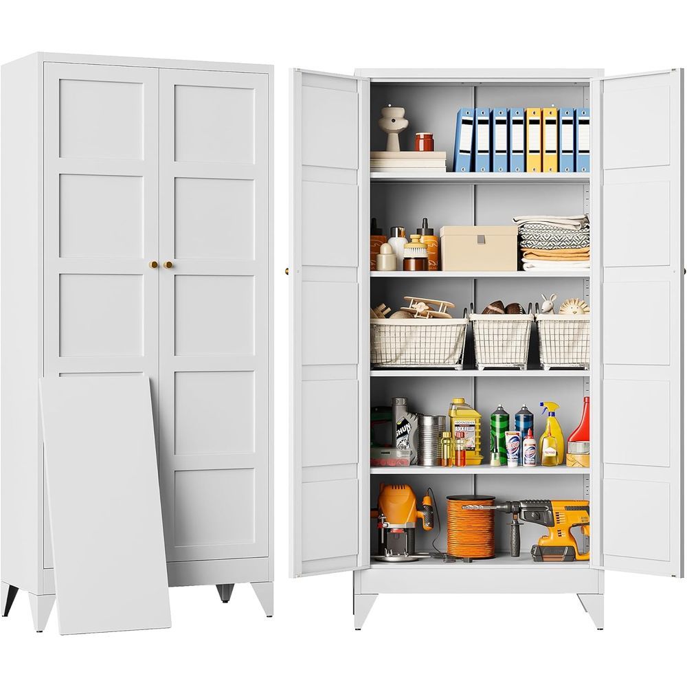 White Tall Metal Storage Cabin - Home Bathroom Door ulasan dan harga