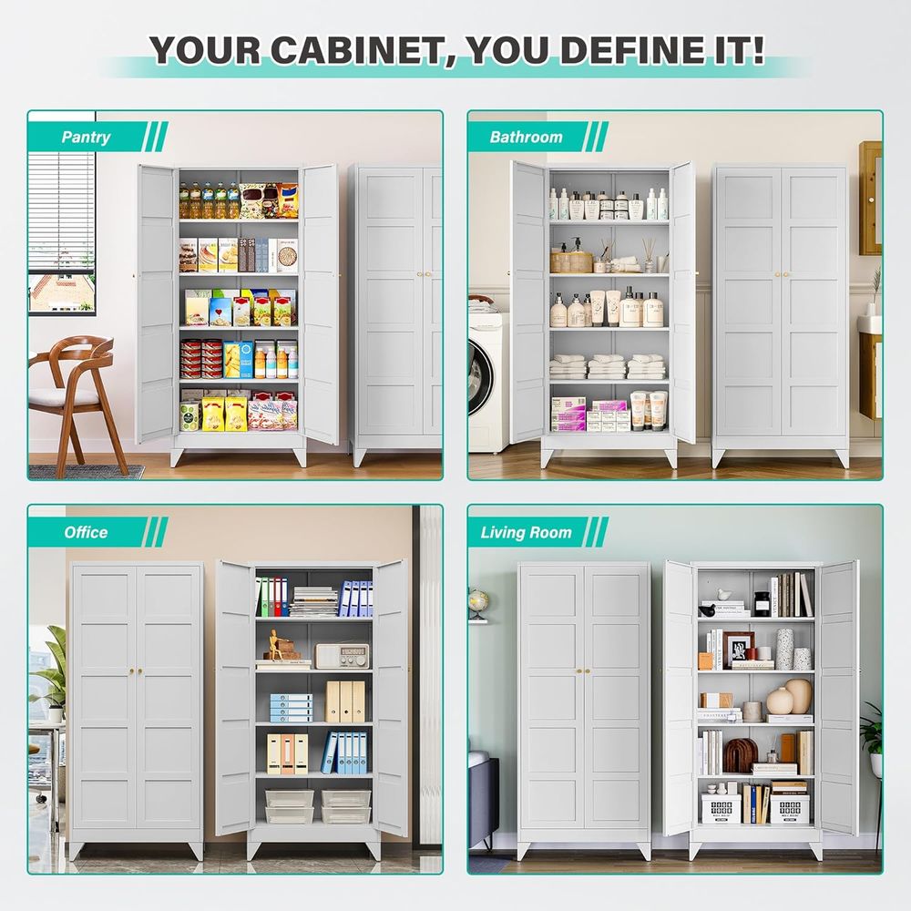 White Tall Metal Storage Cabin - Home Bathroom Door ulasan dan harga