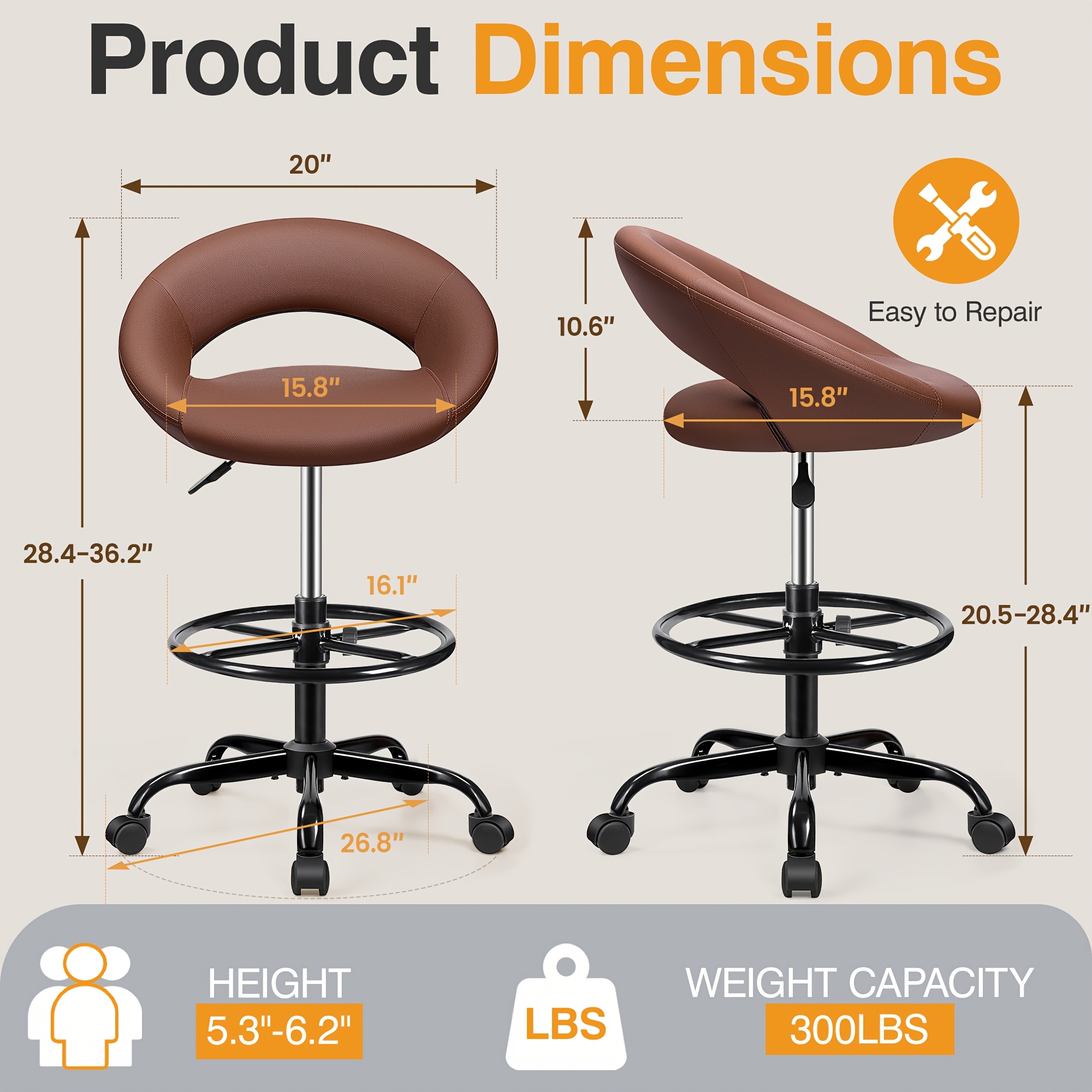 Ergonomic Drafting Chair - PU  - Home Kitchen & Bathroom ulasan dan harga