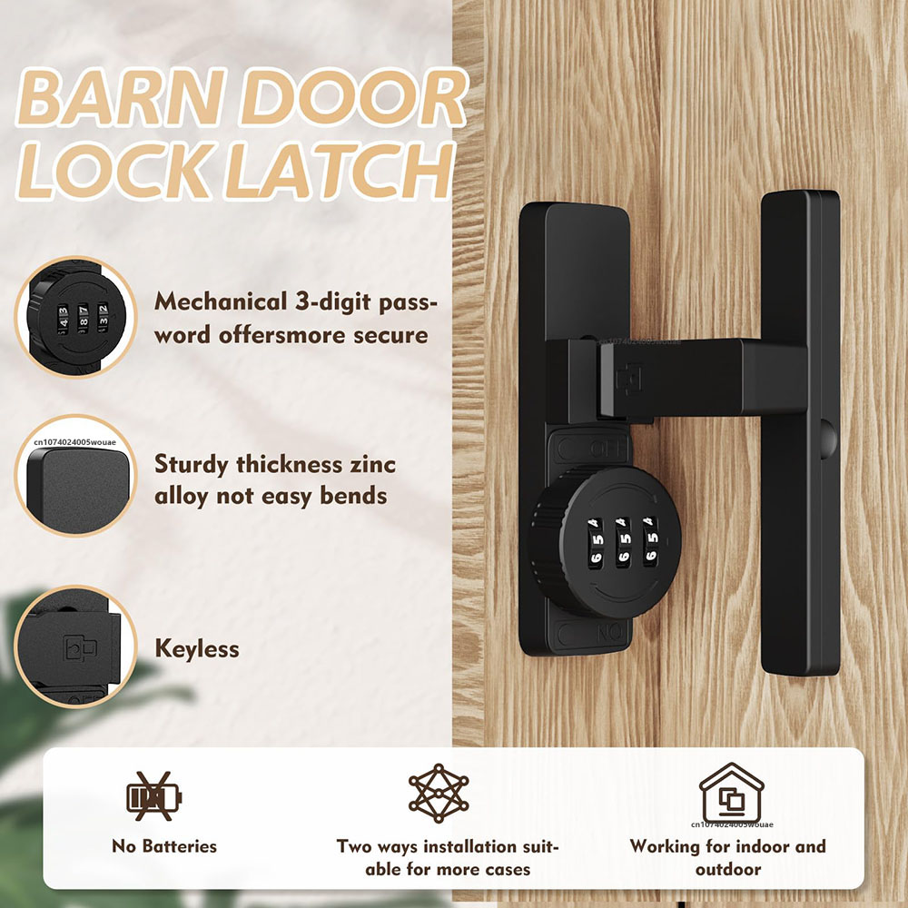 Security Barn Door Lock 3-Digi - Home Bathroom Door ulasan dan harga