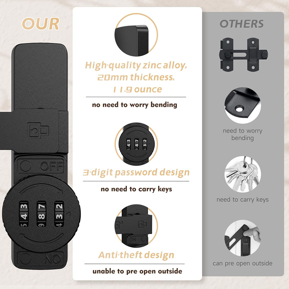 Security Barn Door Lock 3-Digi - Home Bathroom Door ulasan dan harga
